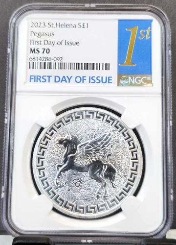 2023 SAINT HELENA SILVER 1 POUND PEGASUS NGC MS 70 FIRST DAY OF ISSUE