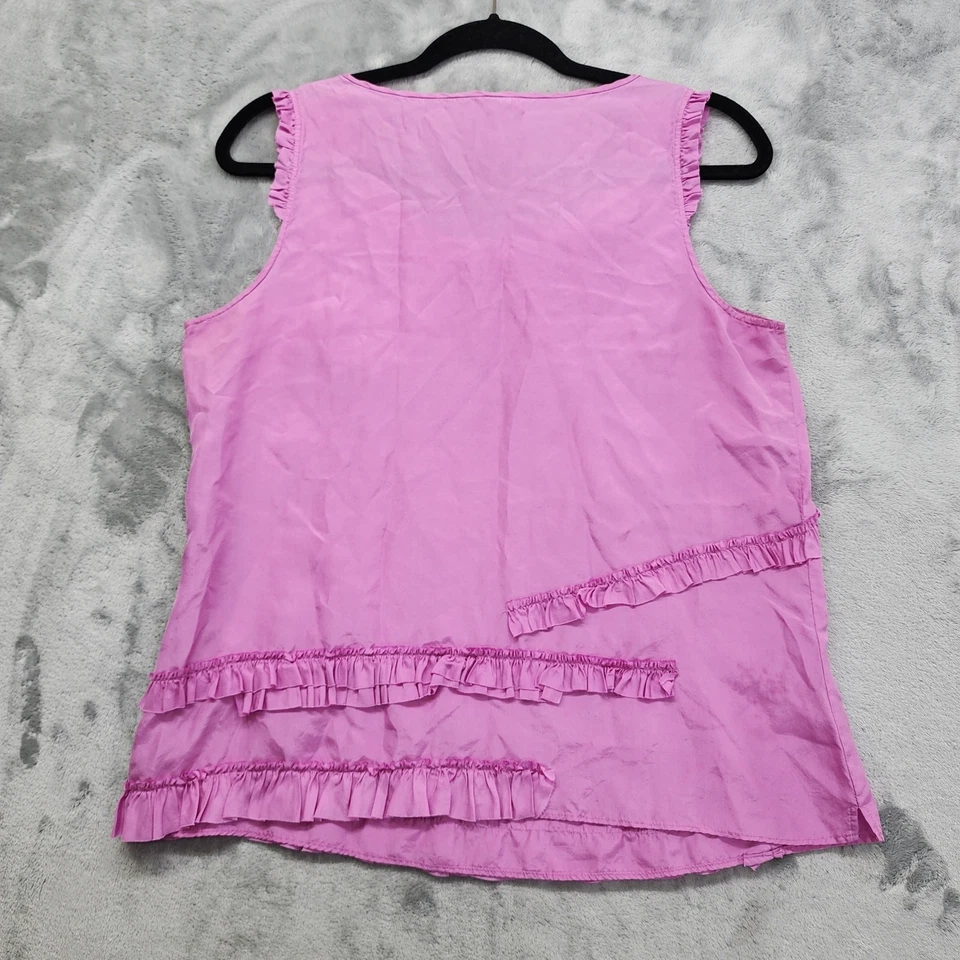 Camiseta sin mangas J.Crew Evie con volantes de seda talla 8 lila púrpura capas cremallera lateral oficina preppy Foto 4 de 4