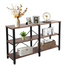 55 Inch Console Table, Industrial Sofa Tables with 3-Tier Storage Shelves