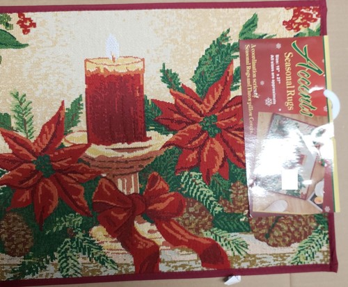 TAPESTRY KITCHEN RUG (19 x 27") CHRISTMAS FLOWERS & CANDLE, WINTER by VL - Picture 15 of 21