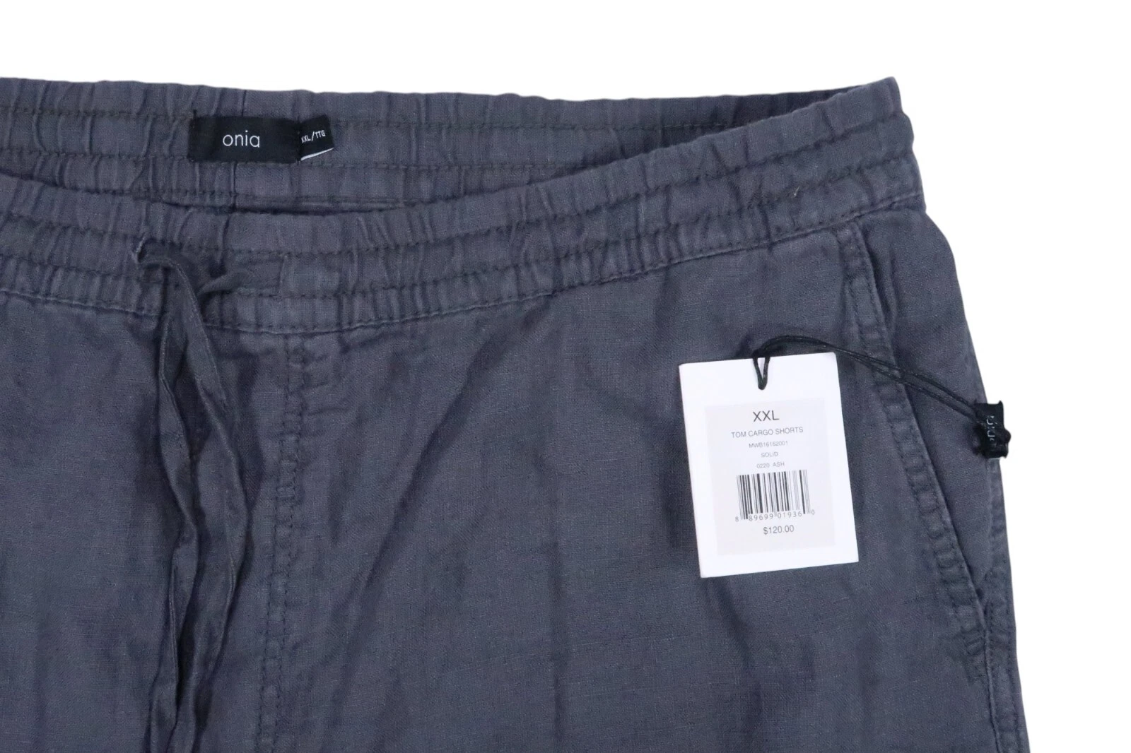 $120 NWT ONIA 100% linen tom cargo shorts 2xl 40 travel flat front elastic waist