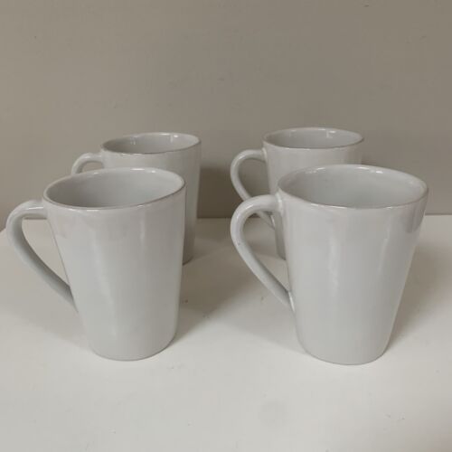 Lot (4) Crate & Barrel Marin White Stoneware Everyday Mugs Cups, 10 oz - Picture 1 of 9