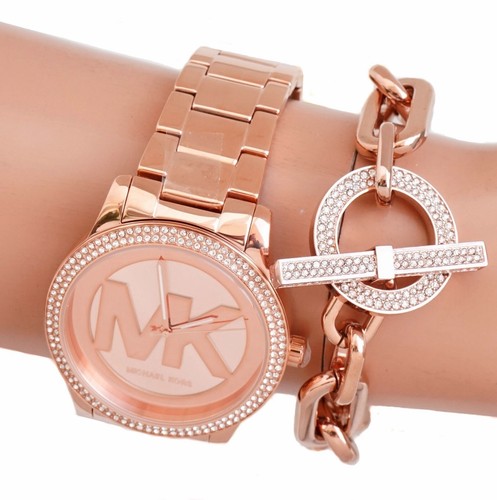 Montre pour femme Michael Kors montre-bracelet MK6880 Tibby or rose acier inoxydable cristal neuve - Photo 8 sur 10