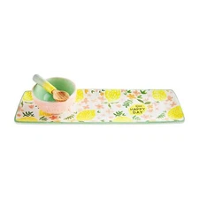 Mud Pie E4 Home Dip and Tray Boxed Set, Lemons, Tray Platter 4" x 13" 40400036