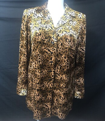 Vintage Danny & Nicole 14W Animal Print Long Tunic Buttoned Dressy Top Jacket