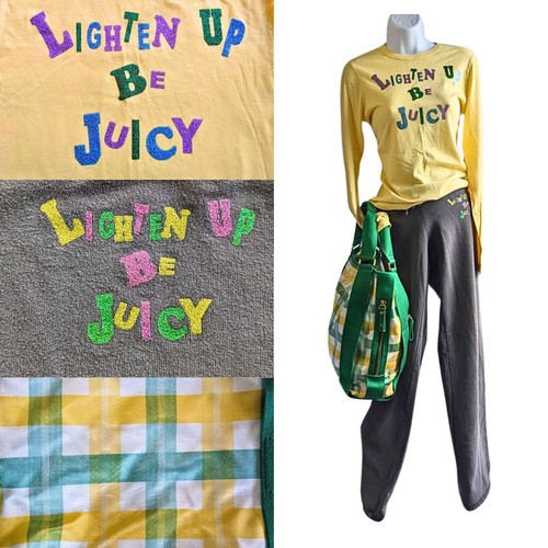 Vintage Y2K Juicy Couture 3-teiliges passendes Outfit Kidcore gelb grün mit Gürteltasche Gr. M - Bild 1 von 11