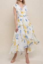 Ivory Floral High Low Maxi Dress Size Large Wrap Inspired