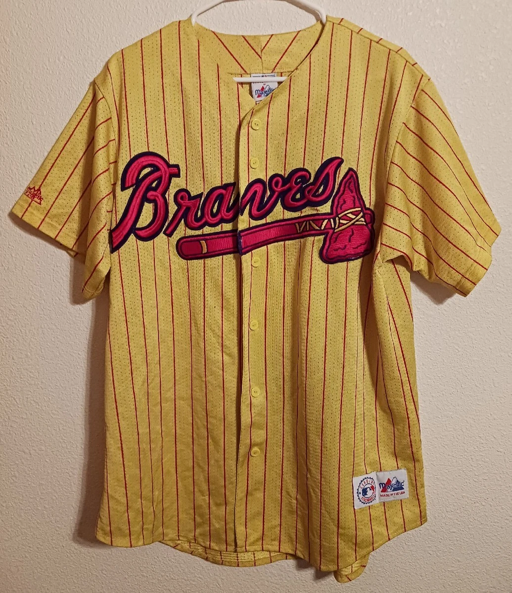 Vintage Majestic Atlanta Braves MLB Baseball Jersey Yellow Striped