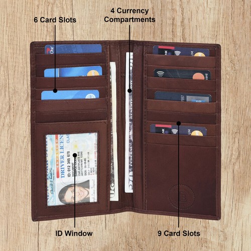 Leatherboss Genuine Leather Men Long Wallet Pockets ID Card Clutch Bifold Purse - Picture 30 of 35