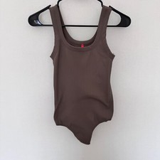 Spanx MEDIUM Taupe Ribbed Bodysuit Shapewear Classic Neutral Smoothing Quality