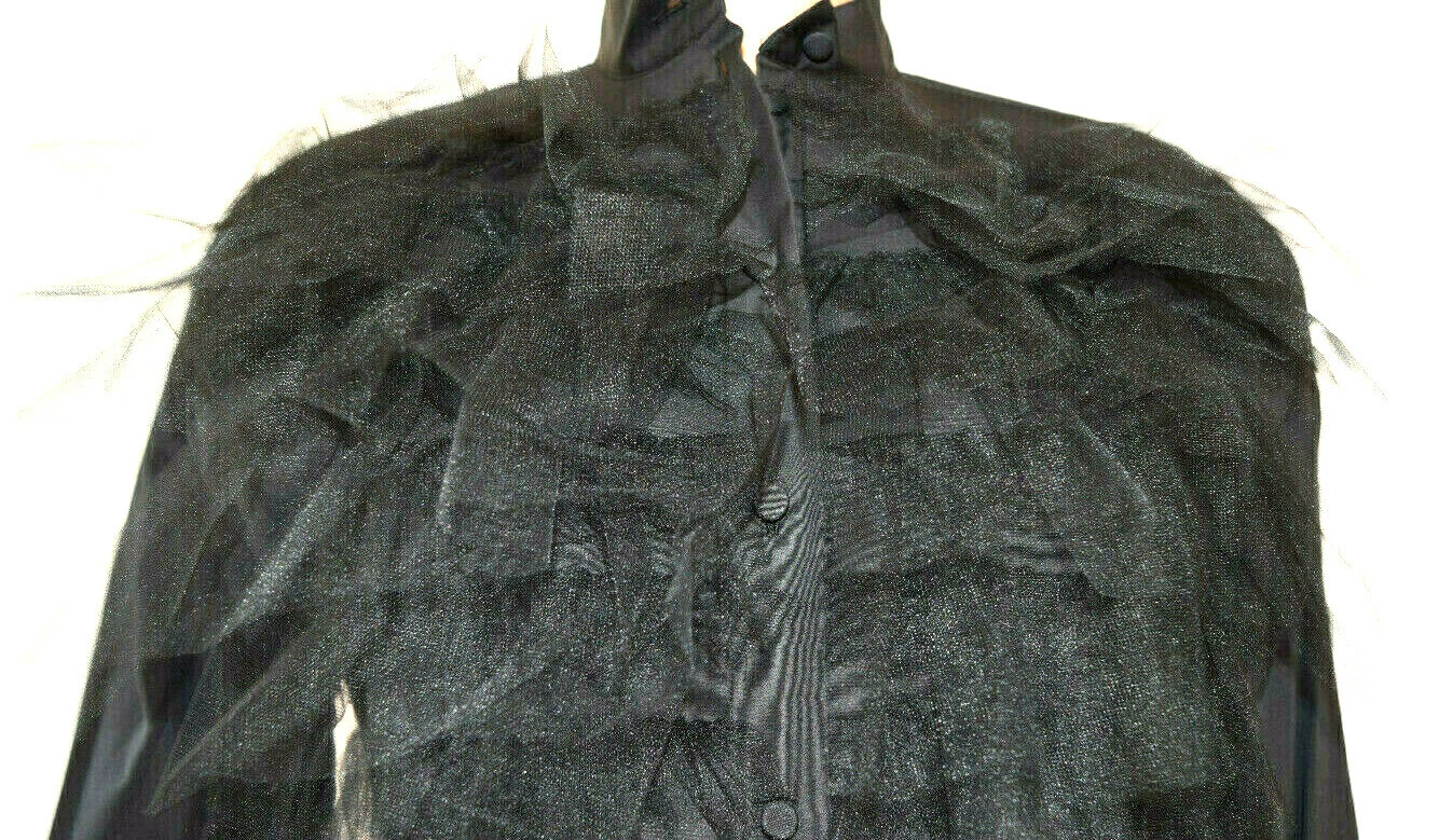 CAMICIA MANICHE LUNGHE VALENTINO GIOIELLO COLLO ABBOTTONATO IN TULLE PETTO ARRICCIATA 38