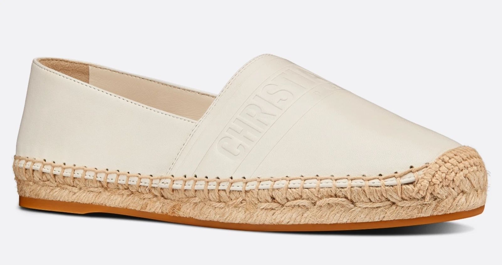 Espadrille brodée plate en peau d'agneau blanc cassé logo Dior Granville 40,5