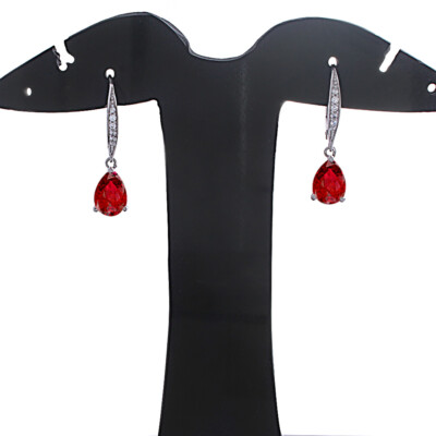 4.10ct Simulated Ruby Pear Drop Earrings 14K White Gold Plated Sterling Silver