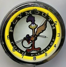 16" Plymouth Road Runner Sign Yellow Neon Clock Roadrunner