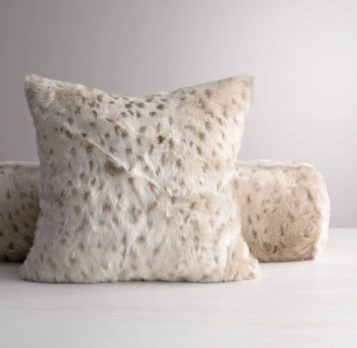 Restoration Hardware Faux Fur Snow Leopard Lumbar Bolster Pillow w/ Insert LARGE - Picture 2 of 14
