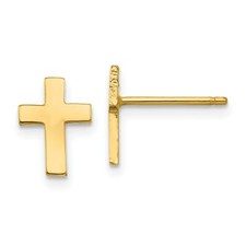 14k Yellow Gold Polished Cross Post Stud Earrings 0.35 Inch