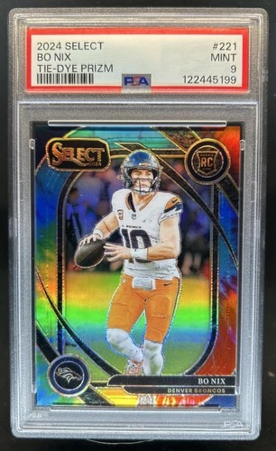 2024 Panini Select Bo Nix Club RC Tie-Dye Prizm Rookie #/25 Broncos PSA 9