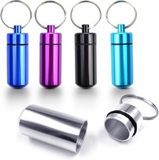 Deke Home - 5 Pack Keychain Pill Holder, Waterproof Mini Aluminum Pill Case, Por