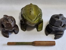 x3 Wooden Frogs With 1 Stick, Multi Colours And Sizes