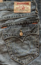 TRUE RELIGION Vintage Straight Leg Flap Horseshoe Pocket Jeans 36 x 30  Fit 38