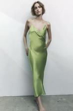 Zara Midi Draped Camisole Flowing Dress size XS BNWT Green Wrap