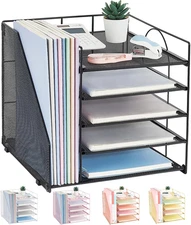 Desk Organizers and Accessories, 5-Tier Paper Letter Tray Organizer with File Ho