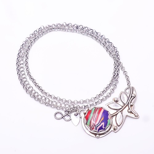 Blue Rainbow Calsilica Flower 925 Sterling Silver Chain Pandent 17.99" CP4402125