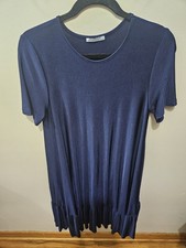Zara Trafaluc Navy Satin Ruffle Soft Stretch Midi Sheer Dress Medium