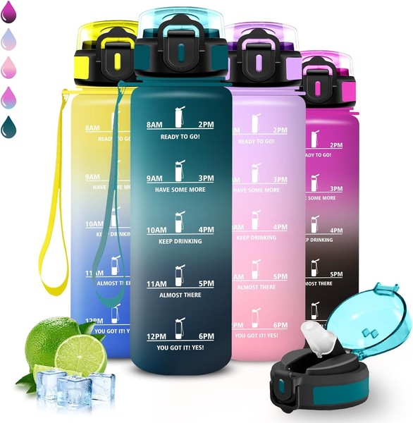 Trinkflasche, Trinkflasche 1L, Wasserflasche Mit Strohhalm, Leicht Zu Reinigen,-image