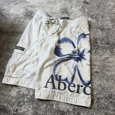 Abercrombie Fitch Mens XL Board Shorts White Blue Hibiscus Floral Cargo Swim