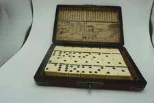 Asian Home Collectible Ivory Color Domino Game with Chinese Storage Case