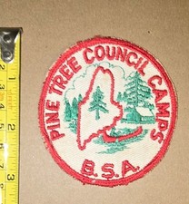Boy Scouts Pine Tree Council Camps Patch Red Border Single Unit