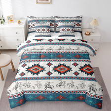Western Cowboy King Comforter Set with Sheets - Aztec Horse Riding Design