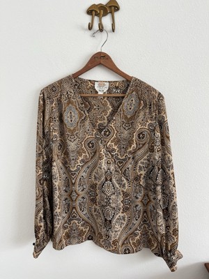 Vintage Y2K Talbots Paisley Silk Blouse Size 14W Fairy Grunge Whimsigoth