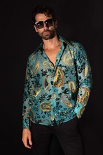 Barabas Men's See Through Paisley Textured Long Sleeve Shirts 5B17