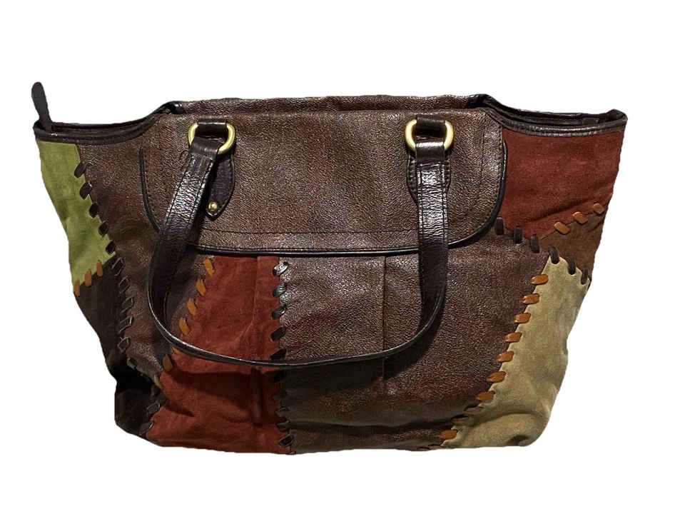 Bolso de Mano EtroMilano ETRO BROWN Cuero y Gamuza Patchwork con Costuras Decorativas En muy buena condición Foto 2 de 4