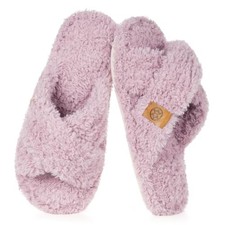 Fuzzy Open Toe Slippers for Women Memory Foam Cozy Cross Band 9-10 Purple