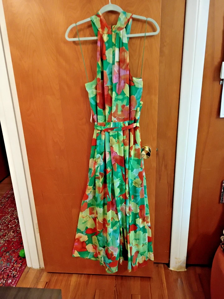 Vestido maxi London Times floral gola redonda chiffon verde multicolorido tamanho 16 novo com etiquetas - Imagem 2 de 4