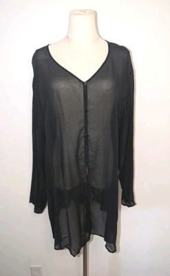 Women's Eileen Fisher Black Semi Sheer Silk Blend Flowy Blouse/Cardigan Size 2X