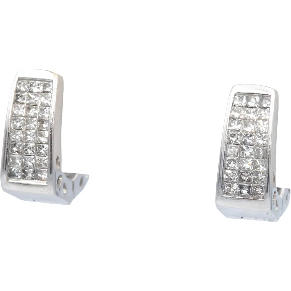 Pendientes Huggie Aro Diamante Corte Princesa Joyería Oro Blanco 14k 1.0CT