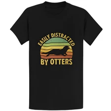 Gildan 5000 Easily Distracted By Otters T-Shirt - Retro Otter Lover Gift Tee
