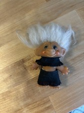 Vintage Troll With Green Eyes And Original Outfit Horseshoe Stamp Wishnik