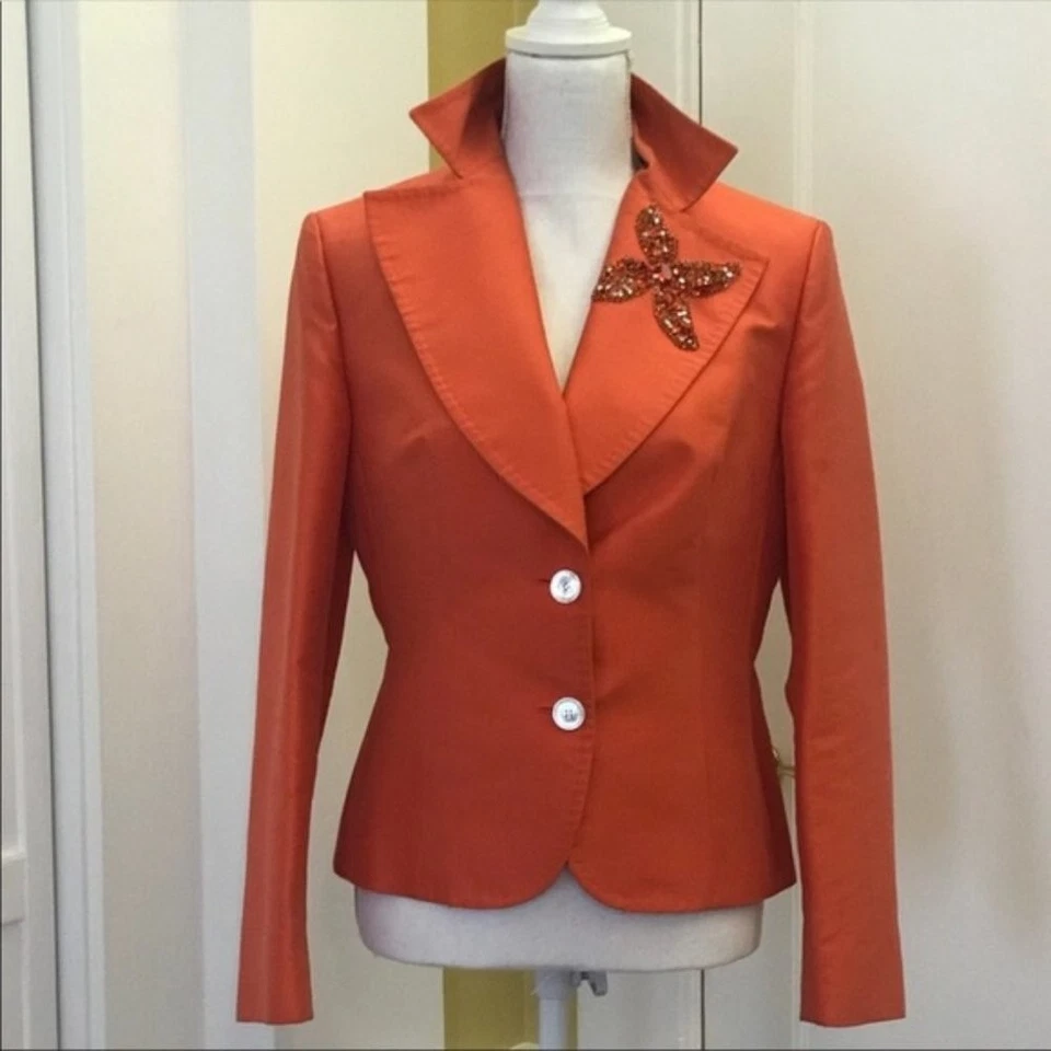 Chaqueta Blazer Kiton Hecha a Medida de Tafetán de Seda en Naranja Para Mujer Talla IT 46 US 10 Foto 3 de 4