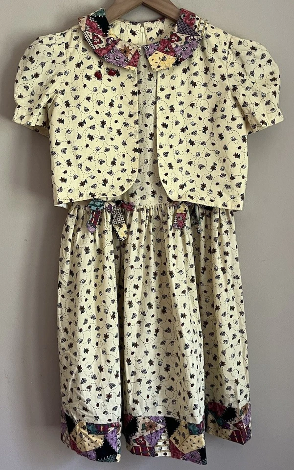 Conjunto de vestido chaqueta vintage para niñas amarillo Ladybug estampado de abeja talla 8 Foto 2 de 4