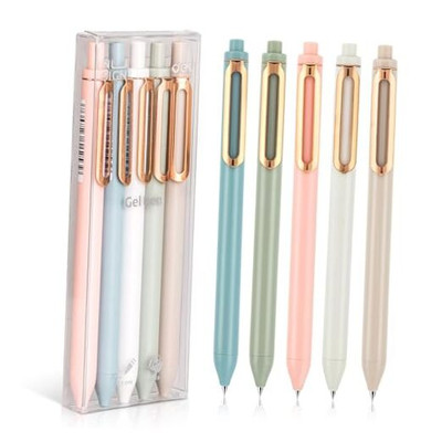  Gel Pens, 5 Pcs 0.5mm Retractable Quick Dry Black Ink Fine Point Morandi-5pcs