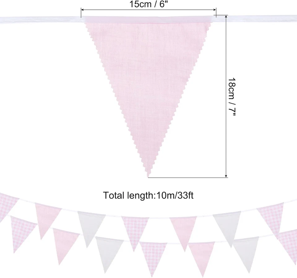 Banderín a Cuadros Rosa Blanco 33 Pies, 36 Piezas Banderas Triangulares Tela Bollo Foto 2 de 4