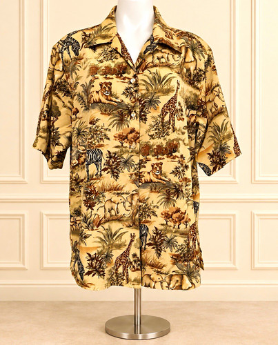 BonWorth Women’s Large Safari Animal Print Button-Up Blouse Elephant Zebra