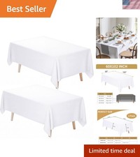 White Tablecloth Rectangle 60 x 102 Inch, 2 Pack 6ft Polyester Fabric Table C...