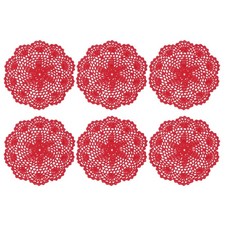 6Pcs Crochet Handmade Doilies 7.8" Placemats Lace Coasters Red