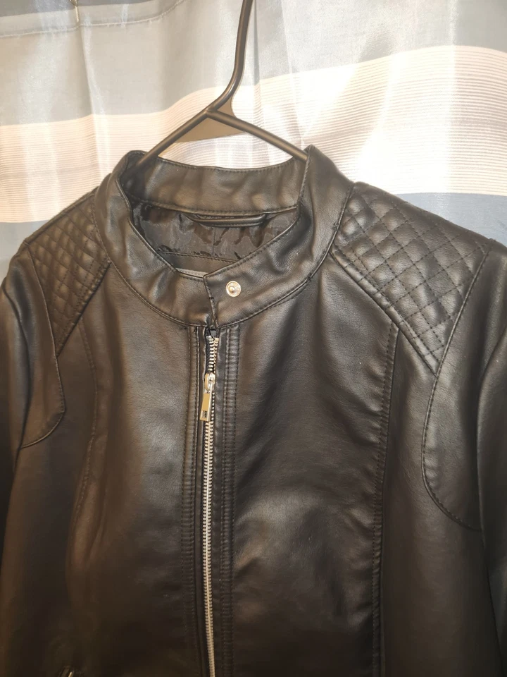 2X Chaqueta de cuero negra Cavalini, botón superior, bolsillos con cremallera, motocicleta, motociclista, otoño Foto 2 de 4